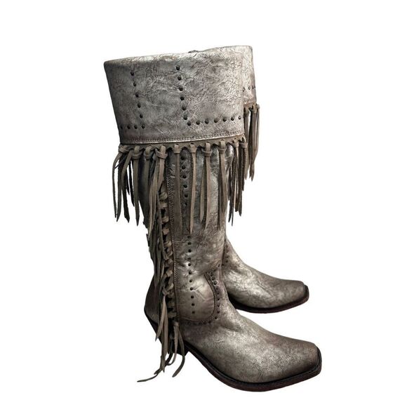Liberty Black Women's Maritsa Fringe Zipper Knee High Boots Silver Gray Sz 9 - Picture 4 of 11